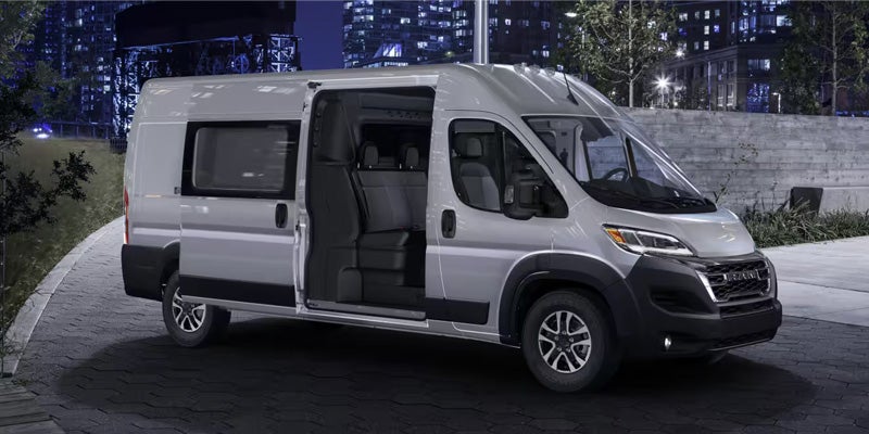 Front side view of Ram ProMaster cargo van parked